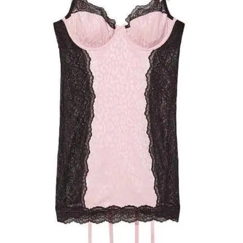 Pink and black leopard print lingerie slip dress XS
